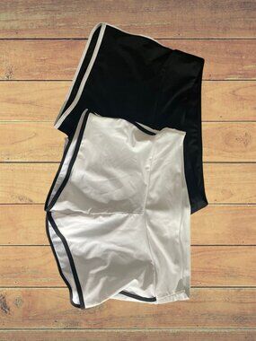 Aleumder Swim Mid- Waist Boy Shorts Extra Large Set of 2 Solid Black/White NWOT